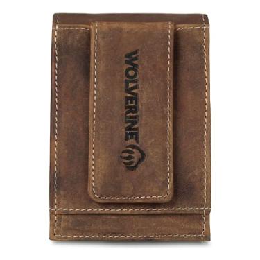 Imagem de WOLVERINE Carteira masculina com bolso frontal resistente com bloqueio de RFID (disponível em lona de algodão ou couro), Raider - marrom, tamanho nico