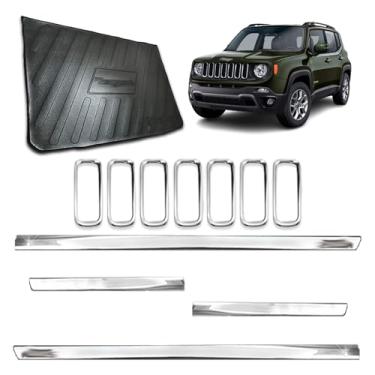 Imagem de Friso Lateral Slim + Protetor de Porta-Malas + Aplique para Grade Dianteira 4 Portas Adaptável para Renegade 2019 2020 2021 Kit Cromado