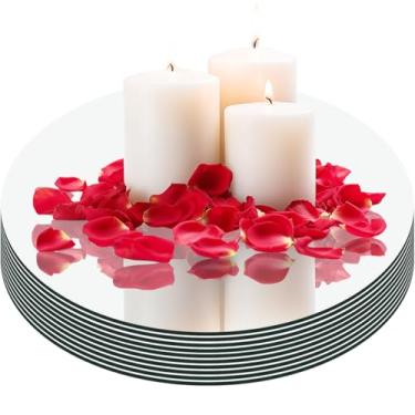Imagem de Pacote com 8 peças centrais redondas espelhadas para decoração de mesas, centro de mesa de acrílico de 25,4 cm, bandeja de espelho, placa de vela, peça central para mesa de casamento, decoração de
