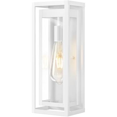 Imagem de Slypadan Luminária Externa Grande De 15" Para Montagem Em Parede, Arandelas Brancas, Luzes Modernas À Prova D'Água Varanda Com Cúpula Vidro Transparente Porta Da Frente, Garagem, 1 Pacote