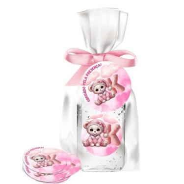 Imagem de kit 25 Lembrancinhas Alcool Gel Ursinha Rosa Maternidade e Chá De Bebê