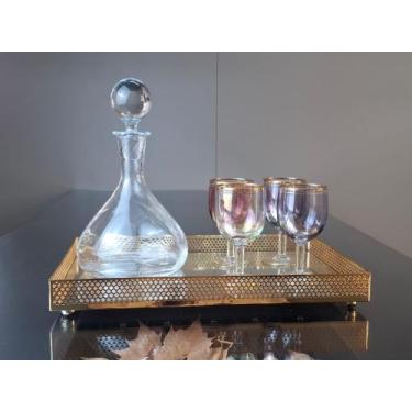 Imagem de Bandeja Decorativa Trevos Dourada Servir Cafés Taças Bebidas Aparador 