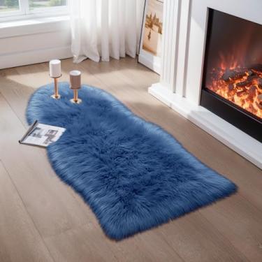 Imagem de Ciicool Tapete De Pele Carneiro Sintética Ultramacio Ciicool, Cadeira Fofa Para Sofá, Almofada Assento. Peludo Pequeno 2X4, Azul Escuro, Quarto, Sala Estar, Decoração Berçário Infantil.