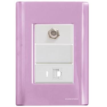 Imagem de Cj Tomadas RJ45 Ethernet + TV Coaxial Giz Rosa completo pronto