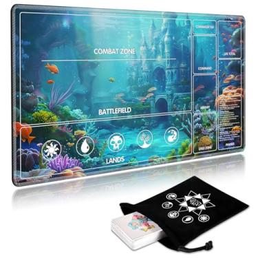 Imagem de SichKards for MTG Playmat with Card Storage Bag,Non-Slip Rubber Base & Smooth Surface 24x14in,Beginner-Friendly Magic Mat for Commander Deck,Seabed Castle