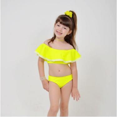 Imagem de Biquíni Infantil Top Ciganinha Rosa Neon/ Amarelo Neon - MF FASHION