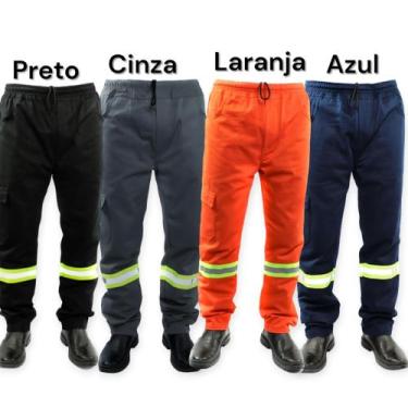 Imagem de Calça Brim Trabalho Uniforme Profissional Reforçado FAIXA REFLETIVA - 