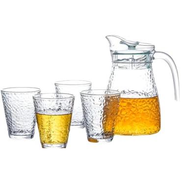 Imagem de Conjunto com Jarra e 4 Copos Jogo de Vidro 1050ml/245ml Água Suco Peças Transparente Texturizado