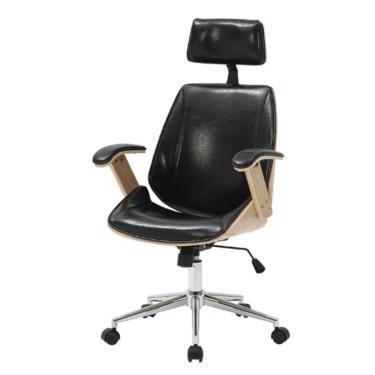 Imagem de Cadeira Giratória Presidente Office Lisboa Rivatti Madeira Natural Revest Pu Preto Base Aço Cromado