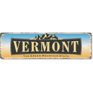 Imagem de SmartSign Placa de metal vintage Vermont State 10 x 35,56 cm "O estado da montanha verde", alumínio à prova de ferrugem de 40 mil com sobretudo transparente, decoração de parede retrô, multicolorido