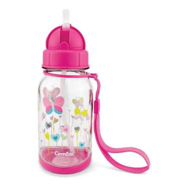 Imagem de Copo Infantil com Canudo Tampa Flip Top Rosa Comtac Kids