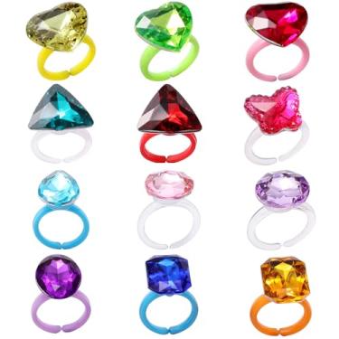 Imagem de Richness Anéis de joia ajustáveis para meninas anéis de presente para crianças multiformas coloridas princesa de conta caixa de anéis de joia embalada com 12 peças, PVC, Strass