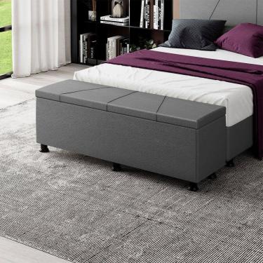 Imagem de Baú Sapateira Estofada Casal Queen Size 160 Cm Júpiter Corino Skybox Cinza