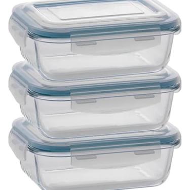 Imagem de kit 3 Potes 640 ml de Vidro Herméticos, Tampa com Trava, Recipientes para Alimentos, Próprio para Microondas e Lava-louças