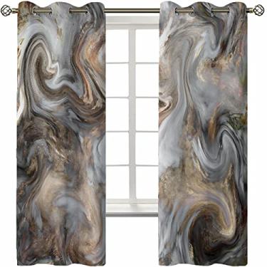 Imagem de Cortina blecaute de mármore com ilhós, cores de pincel de estilo retrô em aquarela com textura marmorizada, para quarto, jardim de infância, sala de estar, L 106 x C 150 cm marrom areia