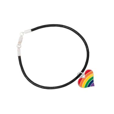 Imagem de Pulseira com cordão preto listrado de arco-íris Gay Pride - Suporta LGBTQ Causa, Rainbow Stretch Bracelet, 02 Bracelet, 1