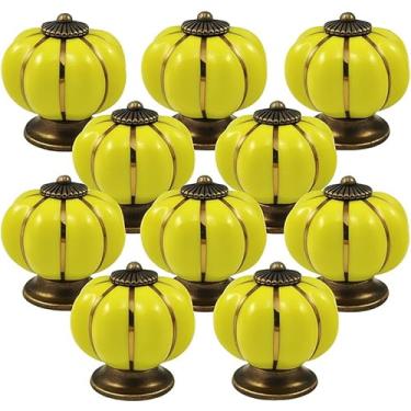 Imagem de Kit 10 Puxador de Porcelana Cerâmica Abóbora Gaveta Armário Móveis Retrô Vintage Colonial Verde Cítrico C1043 – Casa Nobile