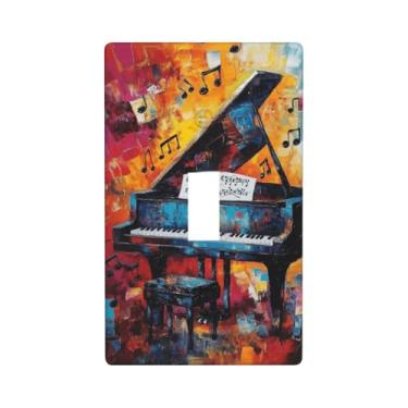 Imagem de Piano abstrato colorido único interruptor de luz placa decorativa de parede, 1 placa de interruptor de grupo e capas de tomada 7 x 11,4 cm para quarto, banheiro, cozinha, decoração de casa