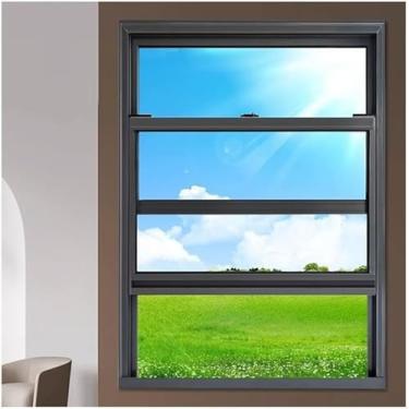 Imagem de Janelas Deslizantes De Montagem Embutida, Janelas De Tela Deslizante Horizontal Com Vidro Temperado, Com Janela De Serviço De Alumínio Com Alça, Janelas Deslizantes De Neg, Black, 85X50CM