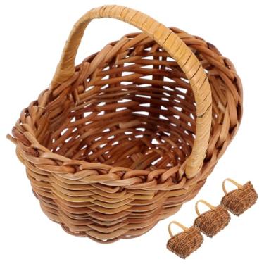 Imagem de SEWACC 4 peças de mini cesta de tecido com alças, cesta de flores em miniatura, cesta de piquenique pequena, para decoração de casa de boneca, recipientes de lembrancinhas de festa, 7 x 7 x 6 cm