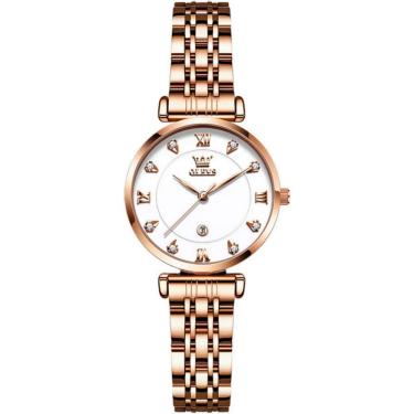 Imagem de Relógio Feminino De Quartzo Dial Strass Pulseira De Aço Inoxidável A Prova D´agua Branco
