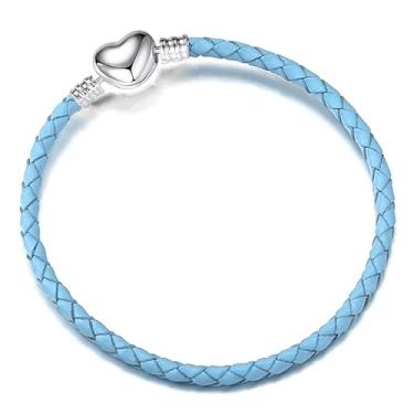 Imagem de OutstandLong Pulseira de couro de 3 mm coração barril fecho de pressão feito à mão pulseira trançada para pingente de pandora europeu vários tamanhos 16-21 cm, 6.7 inches, Metal, Base
