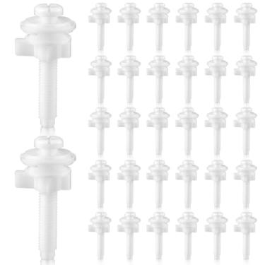 Imagem de Jetec Kit de substituição de 32 peças de parafusos de assento de vaso sanitário parafusos de plástico com porcas e arruelas de plástico kit de peças para fixação do assento superior do vaso sanitário