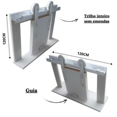 Imagem de Kit Porta Madeira 0,60x2,10m Primer + Trilho Correr 1,20m Escovado + B