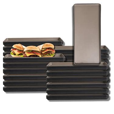 Imagem de Steelite International Prato de jantar retangular de melamina 7810JB022, uso pesado inquebrável, arenito Baja, 24 x 12 cm, bandeja empilhável para servir alimentos, conjunto de 24, marrom e preto