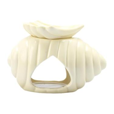 Imagem de XLWLLNJ Queimador de óleo essencial de concha, difusor, castiçal de cerâmica, fragrância, aroma, aquecedor, porta-velas para ioga no quarto