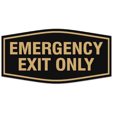 Imagem de Signs ByLITA Placa extravagante apenas de saída de emergência - Letras gravadas a laser | Plástico ABS durável | Cores vibrantes | Placa de fita de espuma poderosa (preto dourado) - Grande