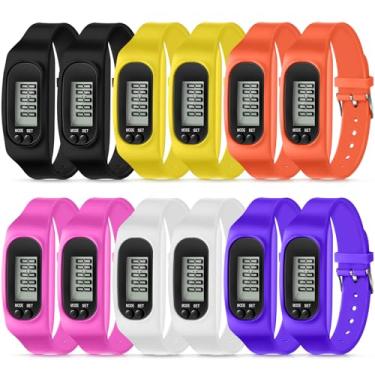 Imagem de Geyoga 12 peças de relógio pedômetro para caminhadas e quilômetros, relógio de silicone para corrida e contador de passos no tornozelo para queima de calorias e contagem de passos