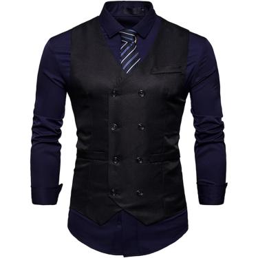 Imagem de Colete De Vestido Duplo Masculino Primavera Slim Fit Colete Sem Mangas Terno De Casamento Empresarial, Black1, M