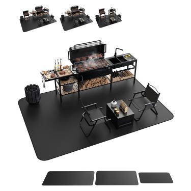 Imagem de Gancuiwen Tapete de churrasco grande de 228 x 132 cm para churrasqueira, tapete de silicone de dupla face para protetor de deck de churrasqueira ao ar livre, tapete de lareira interna/tapete de