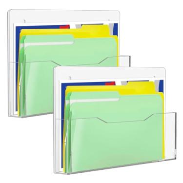 Imagem de ZHIDIAN Porta-Arquivos Magnético- Pacote com 2 Grandes Organizadores de Pastas de Arquivo de Parede Em Acrílico Transparente, Pasta de Arquivo Suspensa para Parede, Porta-Revistas (, Claro+Branco)