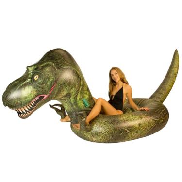 Imagem de Poolcandy Jangada Inflável Gigante de Dinossauro T-Rex - Este Dino King Pré-Histórico Carregará Fácilmente 3 Adultos Durante Todo o Dia e Noite, Em Qualquer Lago, Piscina, Oceano ou Rio