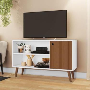 Imagem de Rack para TV até 43 Pol 1 Porta Ripado Branco - DJD Móveis