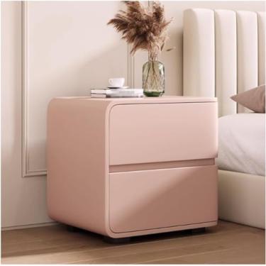 Imagem de Mesa De Cabeceira Mesa De Cabeceira De Madeira Maciça Elegante Mesa De Cabeceira Escandinava Com 2 Gavetas Mesa Lateral Moderna Cômoda De Couro Mesa De Cabeceira Nórdica Para Quarto, Pink, Left