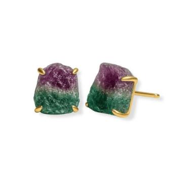 Imagem de Brinco Tarraxa Fluorita - Cristal Natural, Banho Ouro 18k