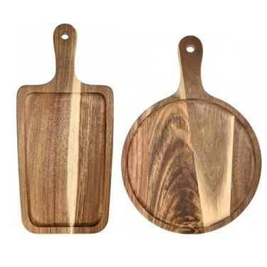 Imagem de Bandejas de servir de madeira maciça rústica, pratos de madeira, bandejas de madeira, conjunto de travessas para frutas, queijo, sobremesa, aperitivo, vegetais, charcutaria, churrasco, festa