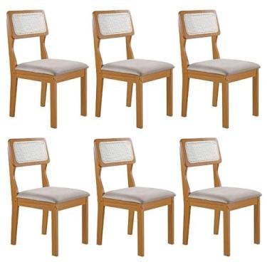 Imagem de Conjunto de 6 Cadeiras Agata Retrô com Estofado em Linho Cinza Claro/cinamomo