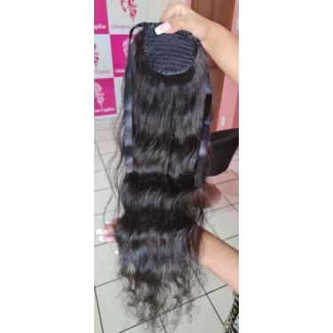 Imagem de Rabo de cavalo em fitas laterais cabelo humano liso ondulado 65cm - Un