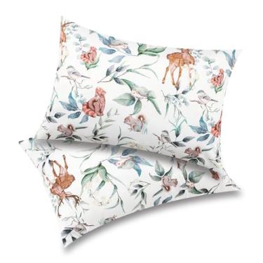 Imagem de TANOFAR Pacote com 2 fronhas infantis para travesseiro de 13 x 18, fronha macia e elástica para crianças com fecho de envelope, travesseiro pequeno para meninos e meninas de 2 a 5 anos, folha animal