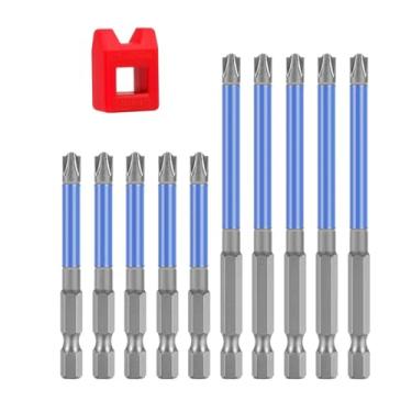 Imagem de Teocpai 10 peças de chave de fenda Phillips magnética para eletricistas, haste sextavada de 1/10.2 cm, eletricista PH2 com fenda plana e cabeça cruzada com 1 desmagnetizador magnetizado