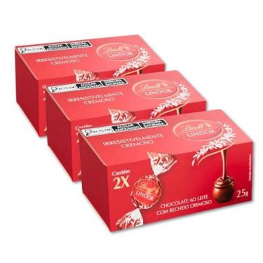 Imagem de Trufa Lindt Lindor Milk Ao Leite Duo Kit 3 Caixas De 25G