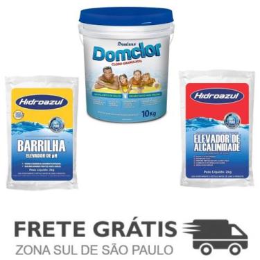 Imagem de Kit Cloro Hipoclorito Domclor 10 KG + Barrilha + Elevador PH