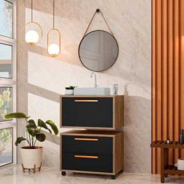 Imagem de Conjunto Gabinete para Banheiro com Rodizio, tampo de vidro, Cuba de s