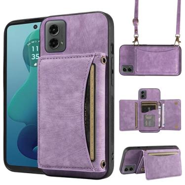 Imagem de Capa de telefone para Motorola Moto G 5G 2024 capa carteira com alça de ombro transversal, couro PU, porta-cartão de crédito, bolso fino, acessórios para celular, bolsa flip para celular G5G 5 G G5
