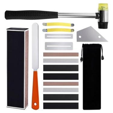 Imagem de Funnytek Conjunto De Ferramentas Para Luthier Guitarra Com 17 Peças, Incluindo Martelo Borracha Traste, Balancim, Lima Coroamento, Viga Nivelamento, Protetores Braço, Espalhadores Cordas E Lixas Bai