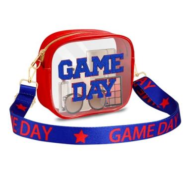 Imagem de Bolsa transparente de dia de jogo para eventos de estádio com adesivos de letras, bolsa transversal transparente aprovada para shows, eventos esportivos, Vermelho, azul